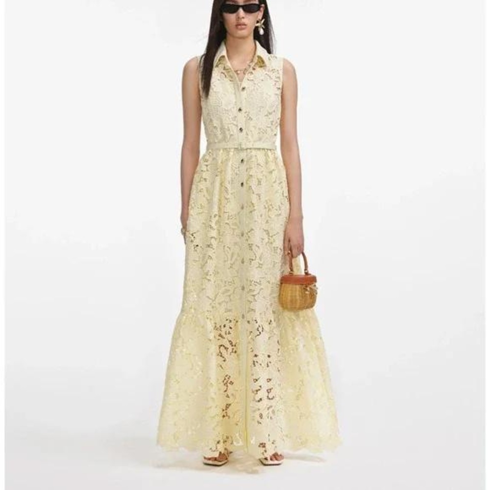 Self Portrait Yellow Lace Maxi Dress US 6 UK 10